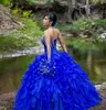 2019 Nouveau Royal Blue Sweet 16 Quinceanera Robes Chérie Perlée Broderie Tiers Volants Jupe Robe De Bal Princesse Longue Bal Dre251c