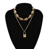Kvinnor havsskal choker flera lager halsband för tjejer guld silver hänglås lås hänge kedjor mode bohemian smycken gåva