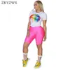 Zkyzwx Print trainingspak tweedelige set dames zomer O-hals korte mouw crop top en shorts past casual biker 2 stuks bijpassende sets Y19062601