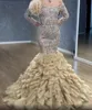 2020 Arabiska Aso Ebi Lyxiga Guld Sexiga Evening Klänningar Beaded Crystals Prom Klänningar Mermaid Formell Party Andra receptionen Gäster ZJ236