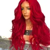 Red Body Wave Wig Free Part Synthetic Lace Front Wig Glueless 180% Density 26inch Long Wavy Heat Resistant Wigs For Black Women