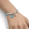 Wholesale Light Blue Awareness Bracelet Cancer Jewelry PU Leather Hope Ribbon Charm Bracelets for Cancer Center Foundation Gift