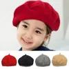 Children Pompoms Beret Hat Solid Color Pearl Cap Girls Winter Wool Painter Hats For 3-6 Years Kids Beanie Accessories