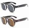 Hurtownia Nowa Steampunk Goth Sunglasses Okrągłe okulary Metalowe Retro Circle Flip Up UV400 Goggles 4 Kolory 200 sztuk SG04