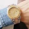 40mm Apenas Prata / Ouro / Preto / Rosa de Ouro Completa Diamantes Caso para Homens Senhoras Bezel Data Relógio de Quartzo 1 pc navio da gota