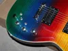 Chitarra elettrica a 6 corde con corpo arcobaleno a doppio collo e basso a 5 corde con impiallacciatura in acero fiammato, tastiera in palissandro, personalizzabile