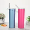 20OZ Stainless Steel Skinny Tumbler Vacuum Insulated Straight Cup Beer Coffee Mug Wine Glasses With Lids Water Bottle Straws Cup