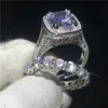 Choucong Amantes anel conjunto de almofada de corte 8ct Diamante Branco de Ouro Preenchido 925 de Noivado De Prata Anéis Da Banda De Casamento Para As Mulheres