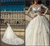 2019 Ny långärmad Mila Nova Lace Bröllopsklänningar Scoop Neck Appliques Court Tåg Bröllopklänningar Vestido de Novia Custom Wedding Dress