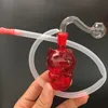 Bruciatore a olio in vetro ROSSO Bong Pyrex Bubbler Recycler Bong ad acqua in linea Perc MiNi Dab Oil Rigs con tubo bruciatore a olio in vetro da 10 mm