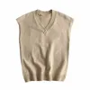 Sweater Vest Men Solid Chic Knitted V-neck Loose Sleeveless Sweaters Mens Teens All-match Shrug Waistcoat Preppy Style Students Guin22