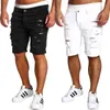 Fashion Ripped Hole Denim Shorts Men Black White Slim Skinny Straight Casual Jeans Short Mens Vintage Low Waist