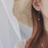 Fashion-New Fashion Women Korean TV Star Sweet Zircon Flower Drop Earrings Elegant Water Drop Long Line Pendientes Jewel Girl Gif22a