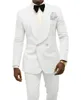 Новейшие двубортные белые смокинги для жениха с узором пейсли, мужские костюмы с отворотом, 2 шт., блейзер для свадьбы/выпускного/ужина (куртка+брюки+галстук) W749