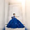 Lussuosi abiti Quinceanera con perline cristalli Abiti da ballo in pizzo Crew Backless Royal Blue Tulle Ball Gown Evening Party Sweet 16 Dr2797606