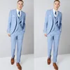 Smoking da sposo da sposo blu cielo risvolto con risvolto slim fit da uomo giacca da ballo di fine anno blazer abiti 3 pezzi abbigliamento su misura (giacca + gilet + pantaloni)