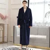 Kadın Erkek Ekstra Uzun Artı Boyutu Sıcak Mercan Polar Bornoz Kış Termal Flanş Dobby Kimono Banyo Robe Nedime Giyinme Elbisesi