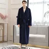 Женщины Men Extra Long Plus Plus Размер теплый коралловый флис халат зимний термальный фланель добби кимоно ванна халат невесты халат