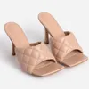 Ny sexig PU Diamond Square Head Peep Toe 9cm High Heel Tofflor Sommar Mode Slip på Tunna Klackar Slides Kvinnor Mules Party 41 421