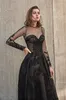 Vintage schwarze Gothic-Brautkleider 2019, lange Ärmel, Spitze, transparente Illusionsärmel, A-Linie, nicht weiß, Vintage-Brautkleider mit Farbe