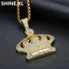 18k banhado a ouro micro pavimentado zircão cúbico coroa pingente colar masculino hip hop bling jóias gift289n