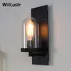 ヴィンテージレトロな鉄の壁Sconce Lamp Industry Style Loft Cafe Restaurant Hotel Dinning Roomエジソンカントリースタイルクリアガラスシェード壁ライト