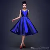 2023 New High Quality Simple Royal Blue Cocktail Dresses Lace up Tea Length Formal Party Dresses Plus Size 311