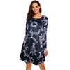 Plus Size Kerstjurk O hals Lange Mouw Herten Sneeuw Man Print Jurk Dameskleding Casual Losse Flare Party Jurken