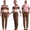 Mulheres Leopard Painéis Treino Hoodie longo da luva dos retalhos com capuz Tops pullover calças calças dois equipamentos conjunto de peças Suit Sport LJJA3177