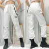 Rockmore Black Cargo Pants With Chain Pockets Women High Waist Trousers White Wide Leg Pants Femme Pant Winter Streetwear Fall V191021