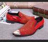 Crystal Formal Pointed Men Handmade Toe Party Dress Red Black Male Wedding Leather Shoes Brogues fb
