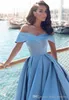 2019 Арабский Светло-Голубое Вечернее Платье Формальное Дешевые Линия С Плечами Сплит Длинное Вечернее Платье Вечернее Платье На Заказ Плюс Размер