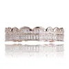 Ny Baguette Set Teeth Grillz Top Bottom Rose Gold Silver Color Grills Dental Mouth Hip Hop Fashion Jewelry Rapper Jewelry