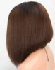 Dark Brown completa Lace Bob peruca de cabelo humano Perucas Liso Curto Virgin Malásia Cabelo Glueless peruca dianteira do laço Ombre Two Tone # 1B / # 4