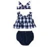 Baby Clothes Girls Grid Tassel Suits Kids Polka Dot Floral Clothing Sets Fashion Boutique T Shirt Rompers Diaper Pants Headband Outfits 4905