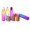 10ml Gradient Färgglas Essential Olja Parfymflaskor Tjock väggrulle på flaska med rostfritt stål rullboll och bambu keps