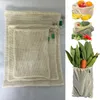 3pcs/Set Reusable Cotton Mesh Grocery Shopping Produce Bags Vegetable Fruit Fresh Bags Hand Totes Home Storage Pouch Drawstring Bag WX9-1173