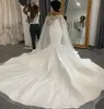Африканский плюс размер свадебные платья с курткой / обертывающие сатин с бисером блестки русалка свадебное платье обратно ZIPEPR длинный поезд VesiDo de Novia
