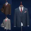 (Smokingi ślubne Tweed Herringbone Groom Nosić Groomsmen Garnitury 2019 Skromne Slim Fit Mens Business Suit Kurtka + Spodnie + Kamizelki męskie Garnitury