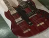 Kostenloser Versand Lieferumfang Jimmy Page 12 6 Saiten 1275 Doppelhals-LED-Zeppeli-Seite signiert Alter Wein-Rotkörper-E-Gitarre