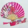 Free Shipping 100pcs Personalized Cherry Blossom Design Round Cloth Folding Hand Fan with Gift bag Wedding Gifts SN2404