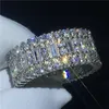 Anillo choucong hipérbole, anillo de compromiso de color plateado con diamantes completos, anillos de boda para mujeres y hombres, joyería para dedo