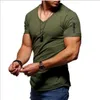 T-shirt homme 2019 modèles d'explosion grande taille col en v Stretch couleur unie à manches courtes hommes mode jeunesse T-shirt ajusté