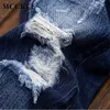 Mäns Ripped Slim Fit Jeans Tvättade Denim Jeans High Street Hip Hop Blå Distressed Pants Byxor 2019 Höstmans Streetwear