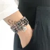 MG0663 Pulsera Mala de Rodonita 108 de vena negra, pulsera con dije de loto de piedras preciosas de 8 mm, nuevo diseño, pulsera Mala de Yoga para mujer 200l