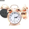 4 inch Rose Gold Alarm Desk Clock with Night Light Battery Operated Student Desktop Home Office Needle Mute Silently Table
