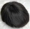 Mens 가발 실키 스트레이트 풀 PU toupee 검은 # 1B 유럽 버진 레미 인간의 머리카락 남성용 모발 교체 무료 배송