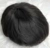 Mens peruk Silky Straight Full PU Toupee Black # 1B Malaysisk Virgin Remy Mänskliga Hårsystem Män Hår Byte För Män Gratis Frakt