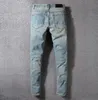 Hommes Plaqué Déchiré Bleu Skinny Jeans Créateur De Mode En Détresse Slim Fit Moto Biker Trou Mendiant Hip Hop Denim Pantalon 552