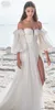 2020 elegante linha de vestidos de noiva Bateau alta-split 1/2 Sleeve Lace Chiffon Tribunal de casamento vestido de trem de Custom Made Vestidos de novia